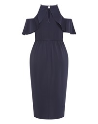 City Chic - Plus size Love Siren Ruffle Shoulder Dress - navy