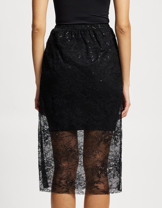 Lindsay Nicholas New York - Sheer Black Lace Skirt with Black Underskirt