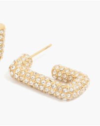 Lovisa - Waterproof Gold Plated Stainless Steel Diamante Pave Rectangle Hoop Earrings