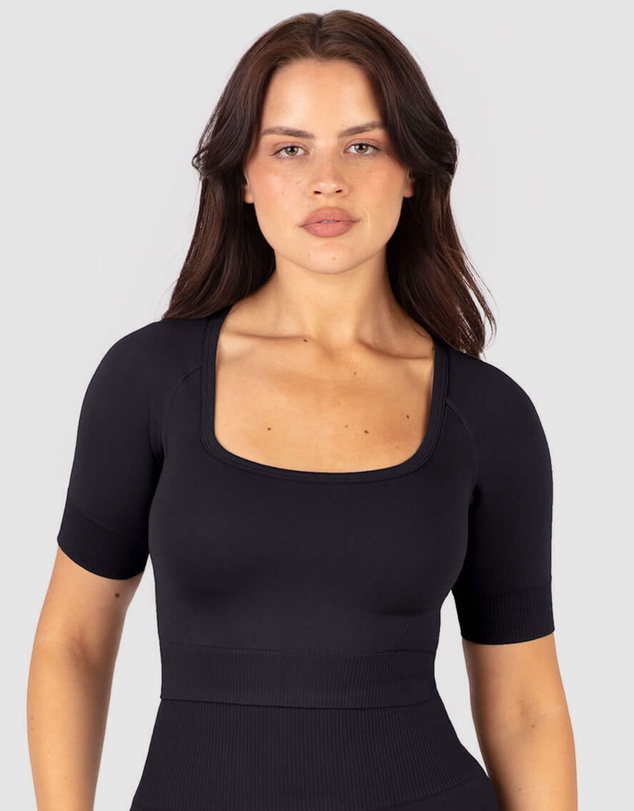 B Free Intimate Apparel - Square Neck Short Sleeve Crop Top & High Waist Midi Biker Shorts