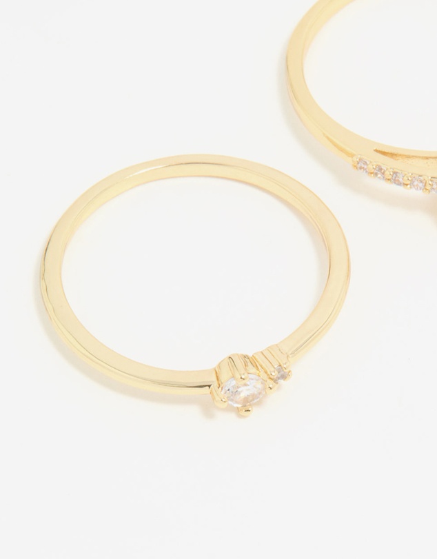 Lovisa - Gold Plated Cubic Zirconia Elegant Pear Stacking Rings 3-Pack