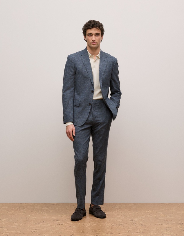 Trenery - Cotton Wool Blend Straight Leg Trouser in Navy