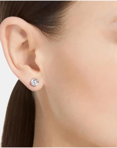 Swarovski - Stilla stud earrings, Round cut, White, Rhodium plated