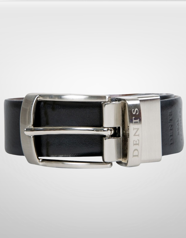 DENTS - Heritage Reversible Gloss Full Grain Leather Belt with Satin Nickel Buckle