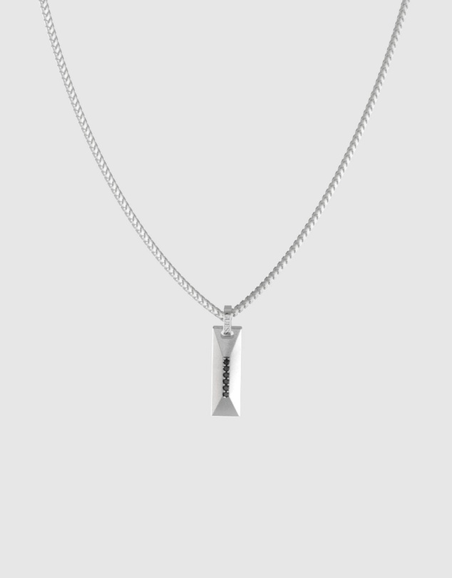 GUESS - Silver-Tone Matte Crystals Tag Necklace