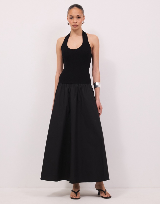 Calli - Ailani Contrast Fabric Halterneck Midi Dress