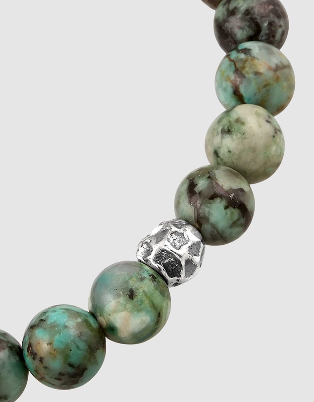 Kuzzoi - ICONIC EXCLUSIVE - Bracelet Male Turquoise Greenish-Brown Beads 925 Sterling Silver