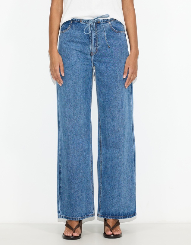 Dazie - Budapest Tie Front Low Rise Straight Leg Jeans
