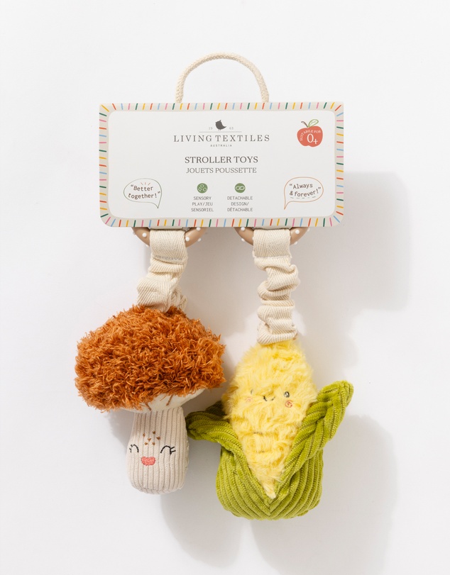 Living Textiles - 2 Pack Mini Market Brunch Stroller Toys - Mushroom & Corn