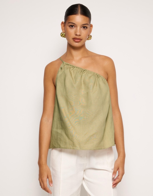 AERE - Linen Gathered One Shoulder Top