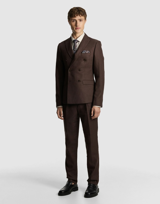 yd. - Santos Linen Blend Double Breasted Suit Jacket