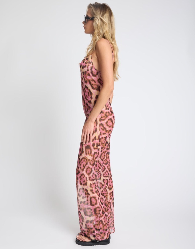 ONE TEASPOON - Rhiannon Ruched Long Slip Maxi Dress - Pink Leopard