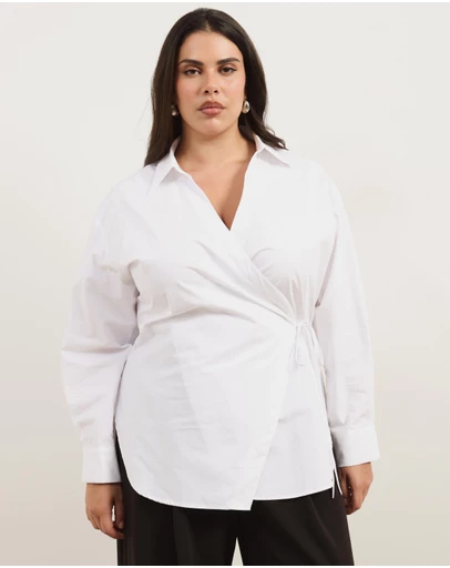 Atmos&Here Curvy - Kitt Cinched Waist Tie Wrap Shirt