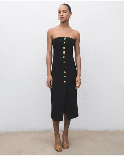 M.N.G - Strapless Dress With Jewel Buttons