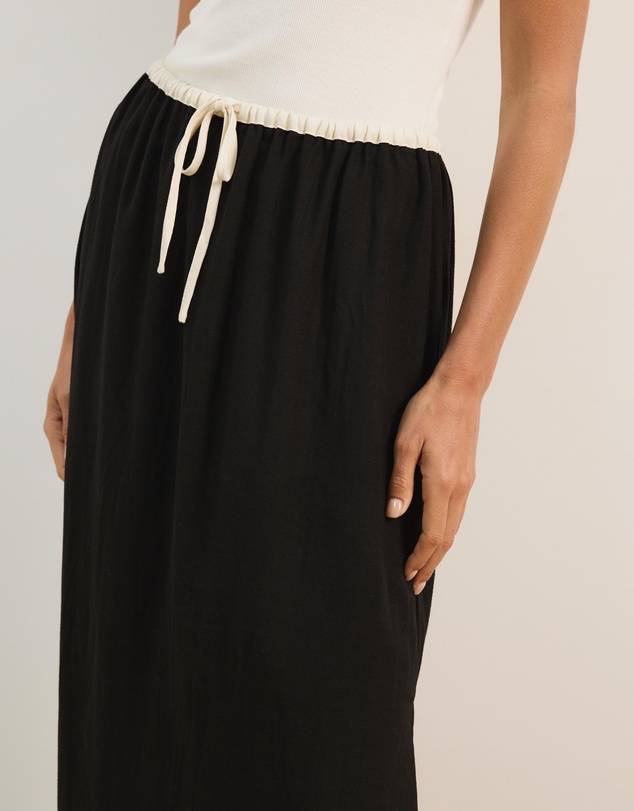 Atmos&Here - Jade Linen Blend Contrast Midi Skirt