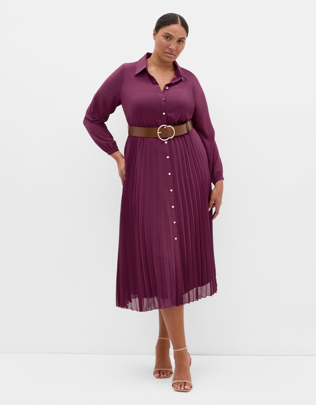 City Chic - Plus size Honey Lane Pleat Midi Dress - jam
