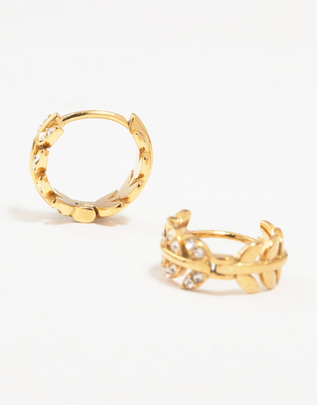 Lovisa - Gold Plated Surgical Steel Diamante Leaf Huggie Earrings