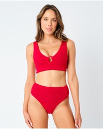 UNE PIECE - Crinkle Cut V-Neck Bralette Bikini Top with Ring