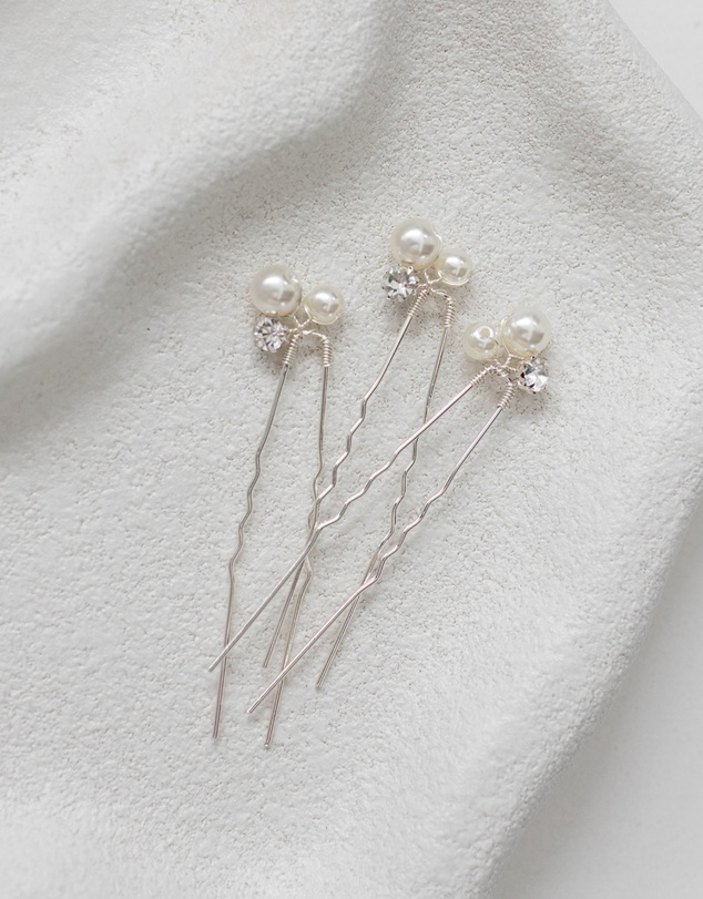 The White Collection - Blair - Pearl Detail Silver Bridal Hair Pins