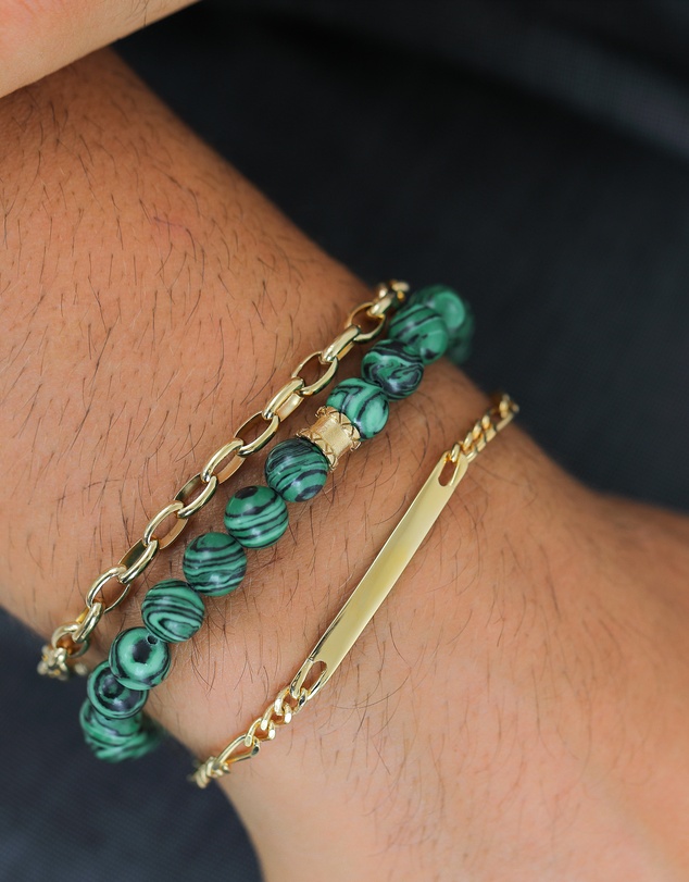 Kuzzoi - ICONIC EXCLUSIVE - Malachite Resin Bead Bracelet with Gold-Plated Silver Elements