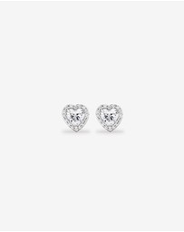 Michael Hill - Heart Shape Cubic Zirconia Halo Stud Earrings in Sterling Silver