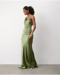 Six Stories - Cowl Front Asymmetrical Satin Bridesmaid Dress