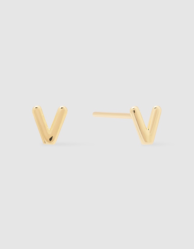 Wanderlust + Co - Alphabet Bubble Gold Stud Earrings - Letter V