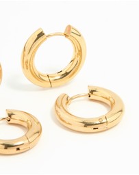 Lovisa - Waterproof Gold Plated Stainless Steel Tube Hoop Earrings 2 Pack
