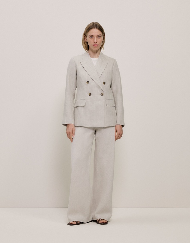 Trenery - Linen Stripe Double Breasted Blazer in Flax