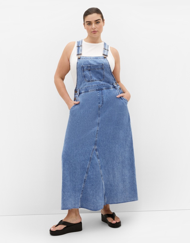 City Chic - Plus size Pinafore Denim Maxi Dress - light wash