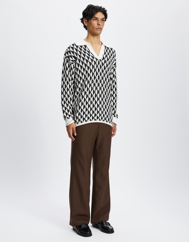 Scotch & Soda - Textured Jacquard Dropped Shoulder Long Sleeve Polo