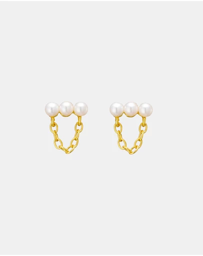 Zoe Olivia - 14K Gold Vermeil Pearl Chain Stud Earrings