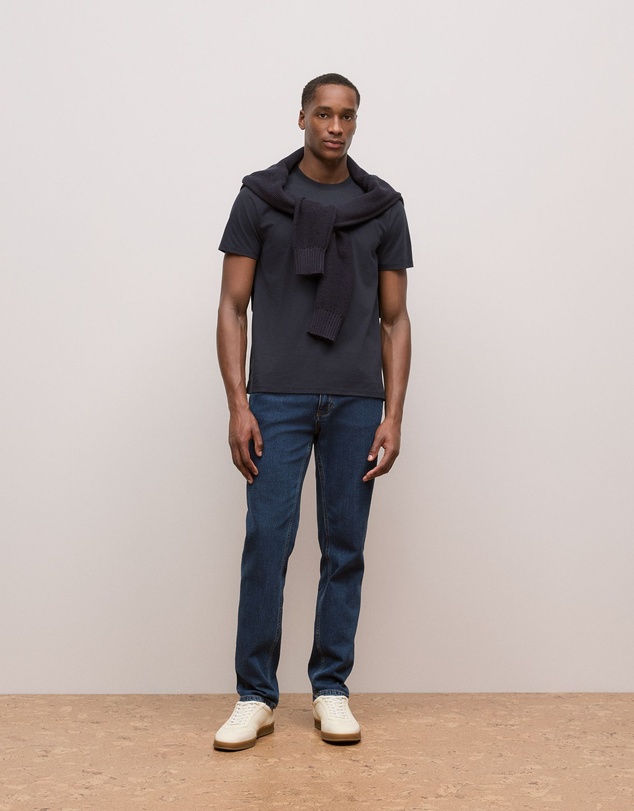 Trenery - Cotton Jersey Crew T-shirt in Navy