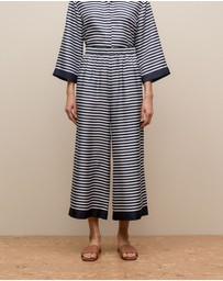 Trenery - Silk Stripe Cropped Pant in Night Sky