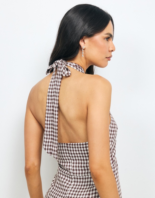 AERE - Nolana Gingham Halter Maxi Dress