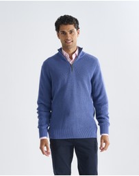 3 Wise Men - 3 Wise Men Frost Zip Neck Wool Blend Knit - Vintage Blue