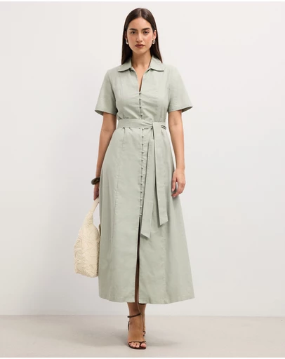 The Fated - Claudia Linen Blend Midi Dress