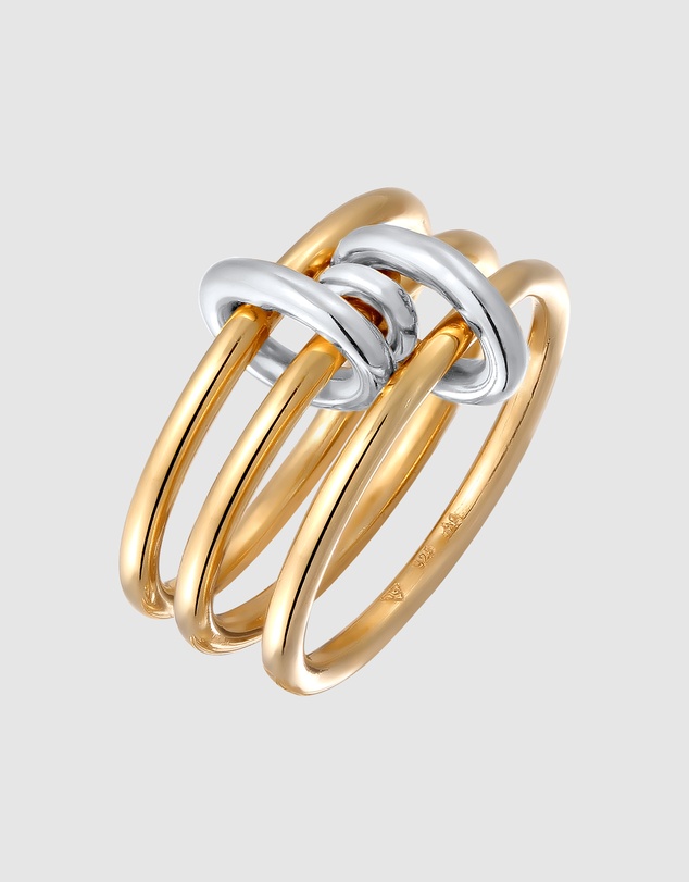 Elli Jewelry - Ring Trio Bicolor 925 Sterling Silver Gold-Plated