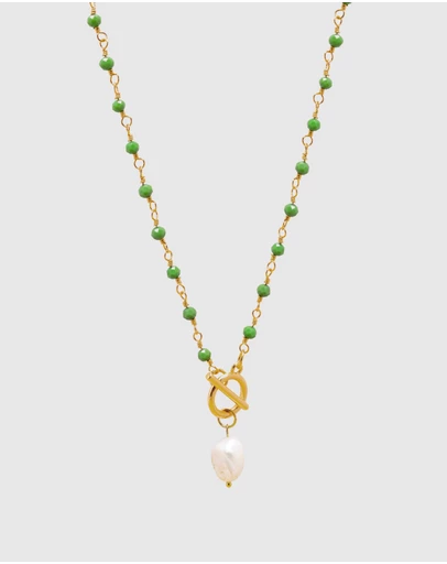 Nialaya Jewellery - Women's Green CZ Wrap Necklace With Pearl