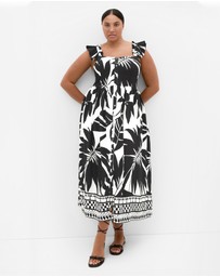 City Chic - Plus size Mirage Oasis Print Tie Back Maxi Dress - ivory