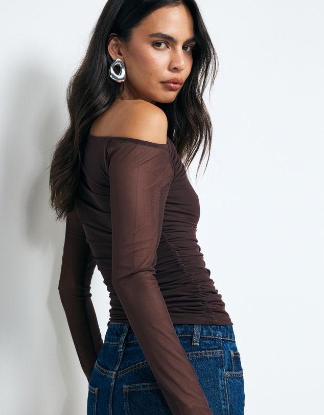 AERE - Chloe Off Shoulder Mesh Top