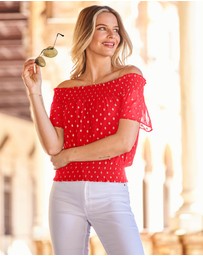 Sosandar - Lurex Spot Bardot Top