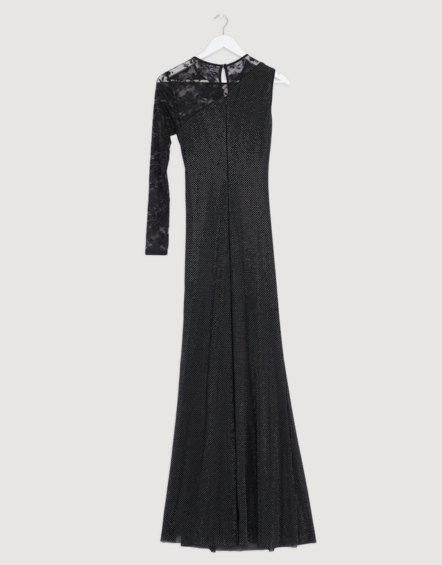 Revibe - Repaired Self Portrait Rhinestone Lace Sleeve Maxi Dress - AU 8