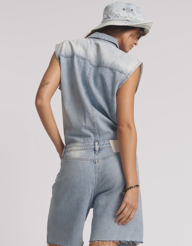 ONE TEASPOON - Jackson Boyfriend Mini Denim Jumpsuit - Soft Blue