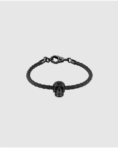 Philipp Plein - Plein Elite IP Black Crystal Skull Leather Bracelet
