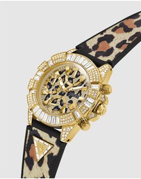 GUESS - ICONIC 40TH Animal 39mm Gold-Tone Case Black Silicone Strap