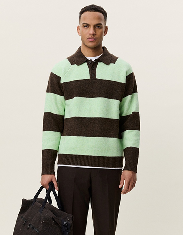 Les Deux - Striped Melange Knitted Polo