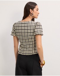 The Fated - Adela Check Puff Sleeve Top