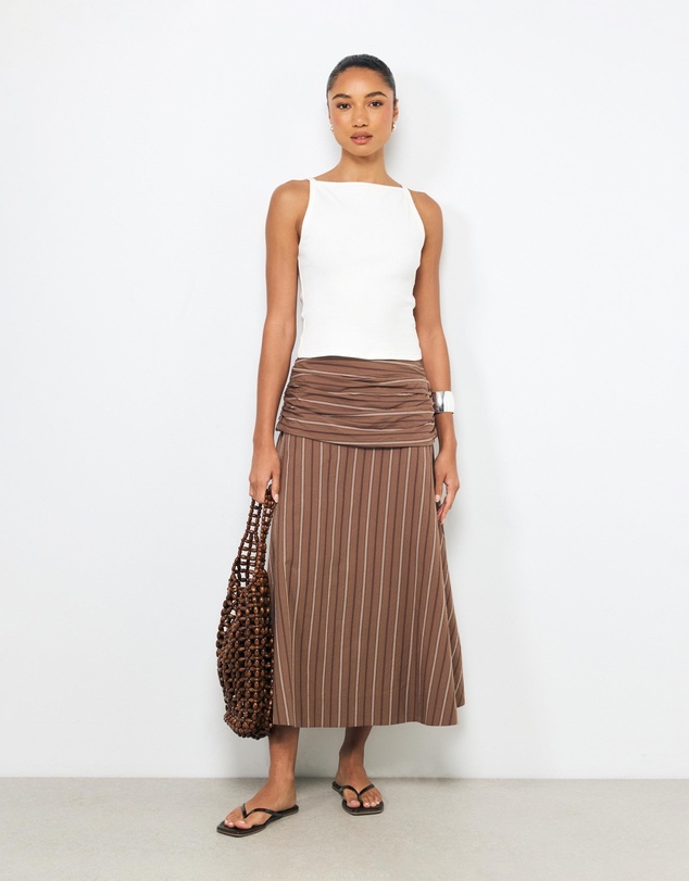 AERE - Sara Stripe Poplin Midi Skirt