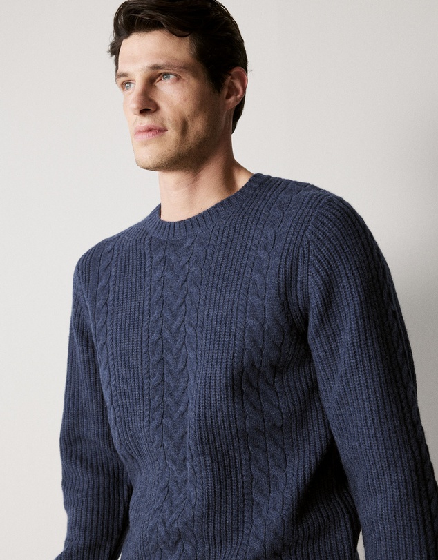 Trenery - Wool Cable Knit Crew in Denim